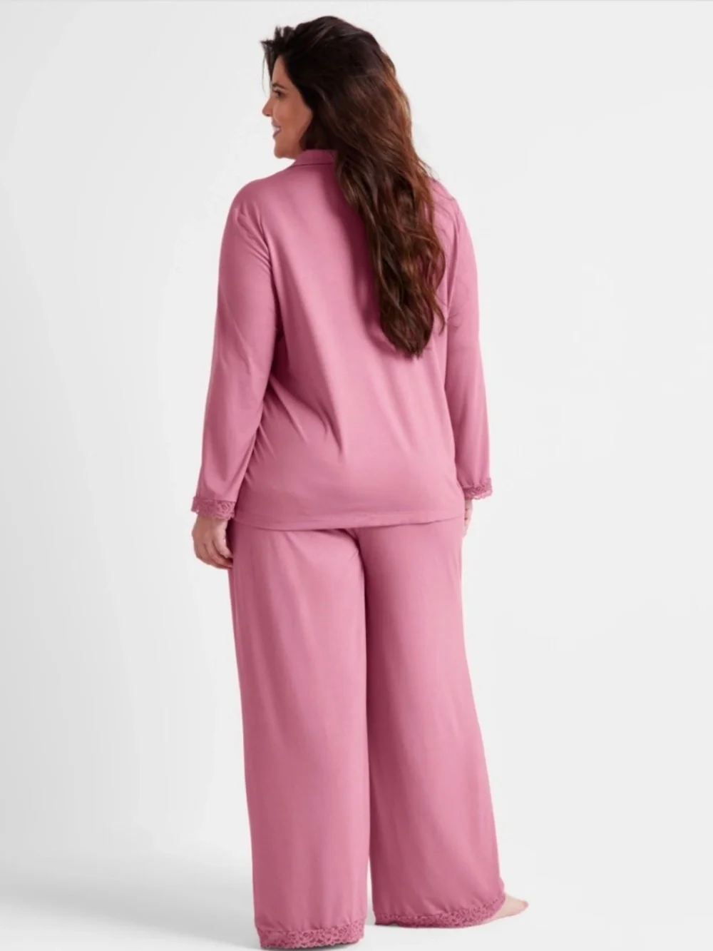 Plus Size Berry Breeze Pajama Set 2 Pc Lace Trim Button Lounge Sleepwear NWT - Picture 2 of 3